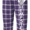 Flannel Pants with 1 color screen printed down the left leg, front only.